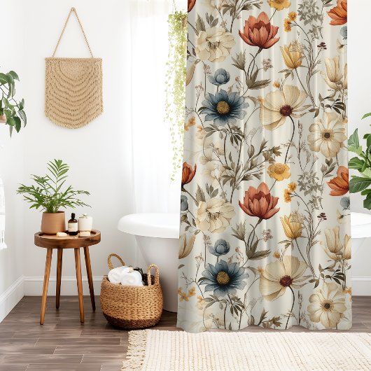 Vintage Dried Wildflower Navy Terracotta Duschvorhang