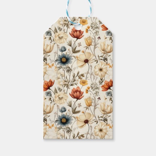 Vintage Dried Wildflower Navy Terracotta Geschenkanhänger (Vorderseite)