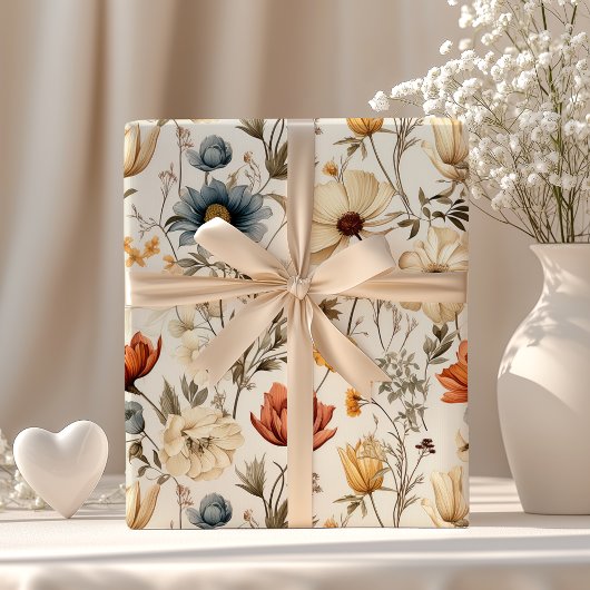Vintage Dried Wildflower Navy Terracotta Geschenkpapier