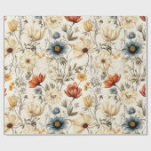 Vintage Dried Wildflower Navy Terracotta Geschenkpapier (Flach)