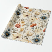 Vintage Dried Wildflower Navy Terracotta Geschenkpapier (Ungerollt)