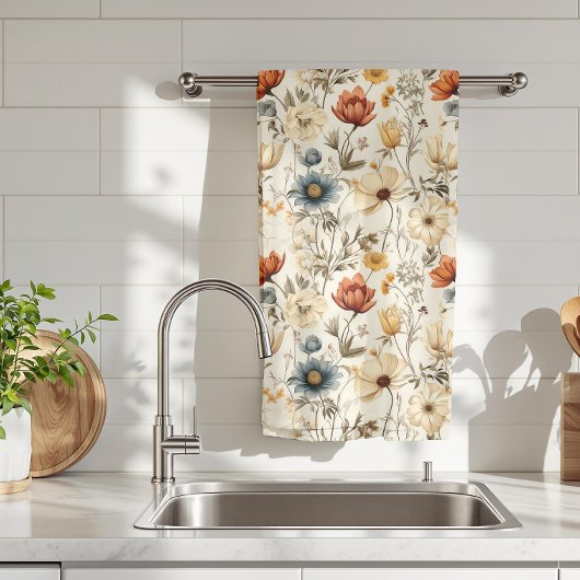 Vintage Dried Wildflower Navy Terracotta Geschirrtuch