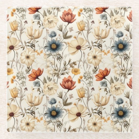 Vintage Dried Wildflower Navy Terracotta Glasuntersetzer (Vorderseite)