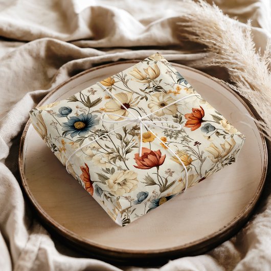 Vintage Dried Wildflower Navy Terracotta Seidenpapier