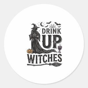 Vintage Drink Up Hexen Halloween-Shirt-Design_1 Runder Aufkleber