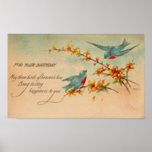 Vintage Drossel-Geburtstags-Postkarte Poster