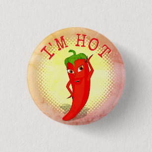 Vintage Druckausgabe mit rotem Hot Pepper Diva Button