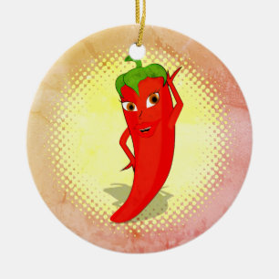 Vintage Druckausgabe mit rotem Hot Pepper Diva Keramik Ornament