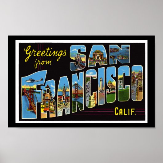 Vintage Druckgrüße San Francisco Kalifornien Poster (Vorne)