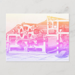 Vintage Druckmaschine Regenbogen Postkarte