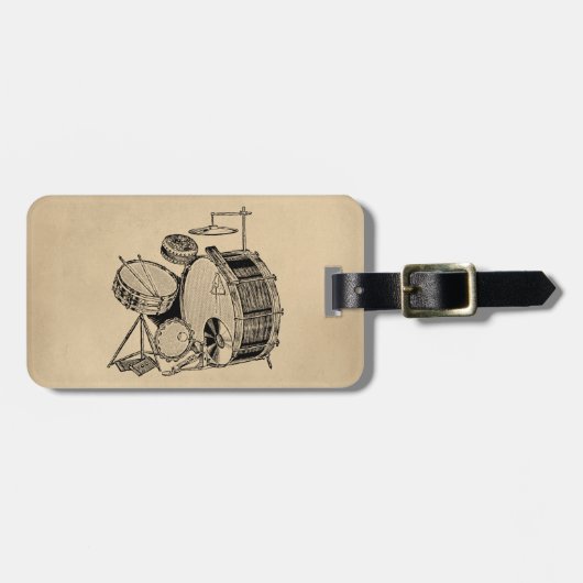 Vintage Drum-Kit-Trommeln Gepäckanhänger (Vorderseite horizontal)