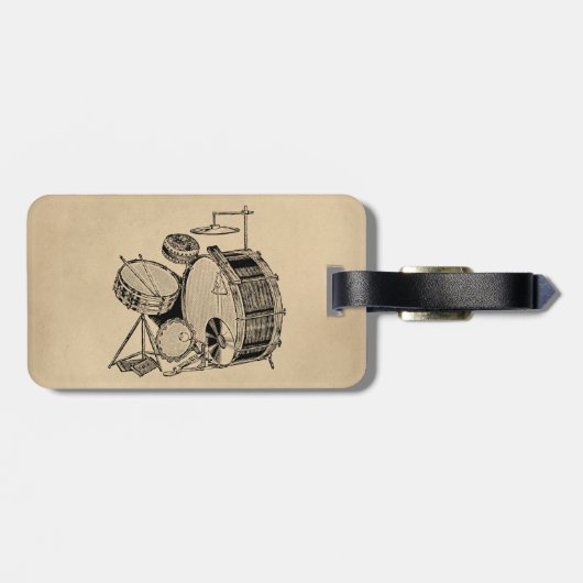 Vintage Drum-Kit-Trommeln Gepäckanhänger (Rückseite horizontal)
