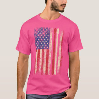 Vintage Drummer Drumstick USA-Flagge Amerikanisch T-Shirt