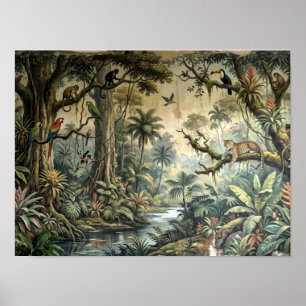 Vintage Dschungel-Wildlife- und botanische Landsch Poster