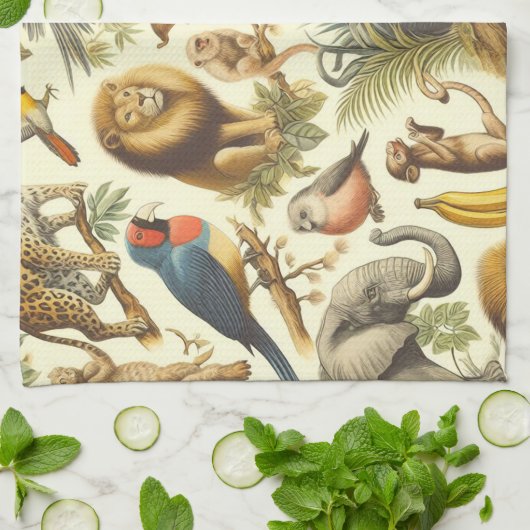 Vintage Dschungeltiere Wasserfarbe Geschirrtuch (Gefaltet)