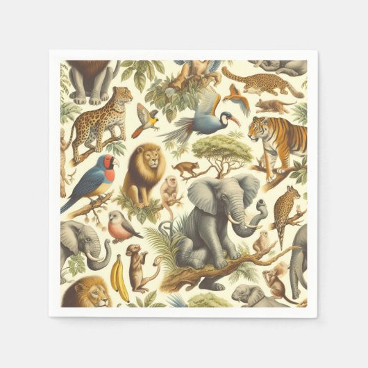 Vintage Dschungeltiere Wasserfarbe Serviette (Vorderseite)