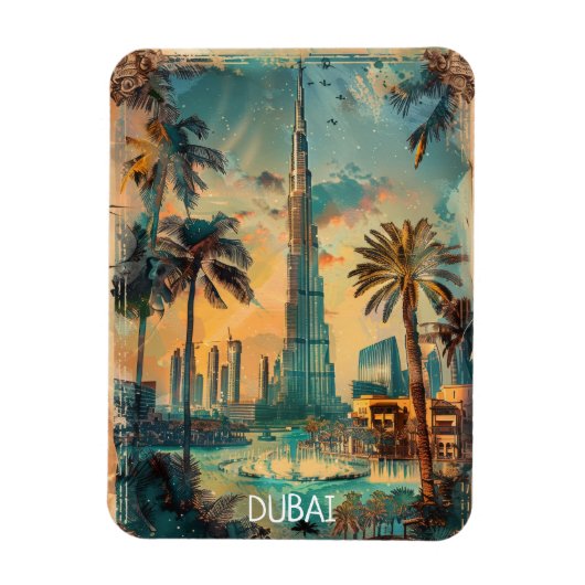 Vintage Dubai Burj Khalifa Skyline Blick  Magnet (Vertikal)