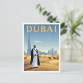 Vintage Dubai Skyline Desert Travel Postkarte (Stehend Vorderseite)