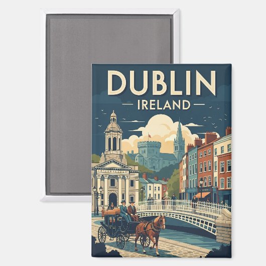 Vintage Dublin Ireland Travel Magnet (Vorderseite/Rückseite)