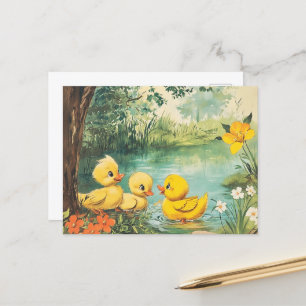 Vintage Ducklings Postkarte