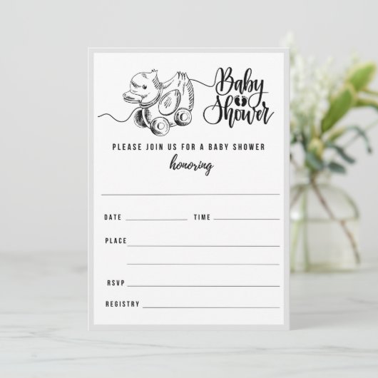 Vintage Duckpülendusche Einladung (Stehend Vorderseite)