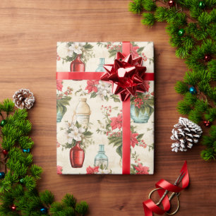 Vintage-Duftflaschen Weihnachtsblumen Geschenkpapier