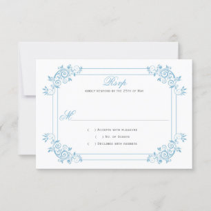 Vintage dunkelblau / hellblaue Blumenkohl-Wirbel RSVP Karte