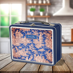 Vintage dunkelblaue französische Country-Toile-de- Metall Brotdose