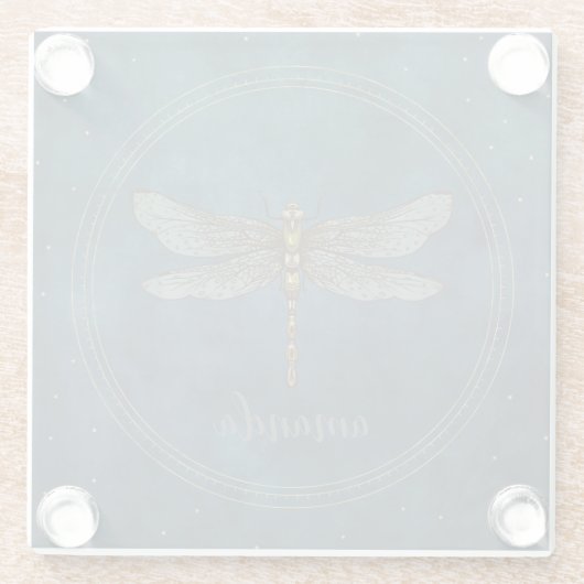 Vintage dunkelblaue Himmelsleuchte Mystische Libel Glasuntersetzer (Rückseite)