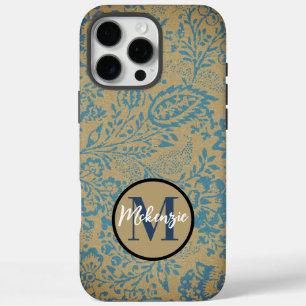 Vintage dunkelblaue und braune Wildblume blühen iPhone 16 Pro Max Hülle