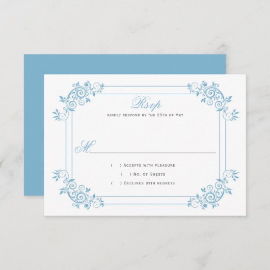 Vintage dunkelblaue Wirbel RSVP Karte (Vorne/Hinten)