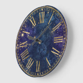 Vintage dunkelblaues Muster & goldene Funken Große Wanduhr (Winkel)