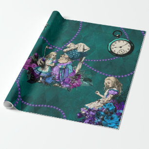 Vintage Dunkelgrün Alice im Wunderland Geschenkpapier