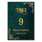 Vintage dunkelgrüne Hochzeitsszenarien - Tischnumm Tischnummer (Rückseite)