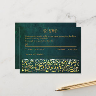 Vintage dunkelgrüne RSVP-Karte Ankündigungspostkarte
