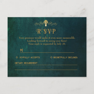 Vintage dunkelgrüne RSVP-Karte Einladungspostkarte