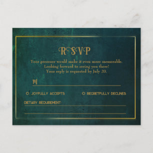 Vintage dunkelgrüne RSVP-Karte Einladungspostkarte