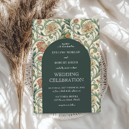 Vintage Dunkelgrüne Terrakotta, florale Art Nouvea Einladung