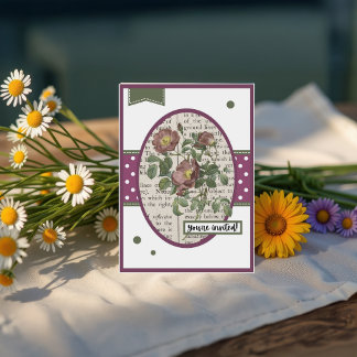 Vintage dunkelrosa Rose Details auf der Rückseite Einladung