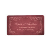 Vintage Dunkelroter Weingarten Hochzeitsfeier Rück Adressaufkleber (Vorne)