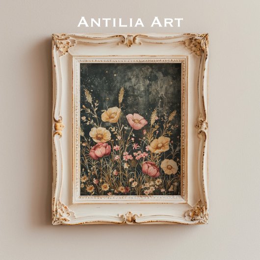 Vintage dunkle Blume Moody Floral Stillleben Poster