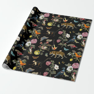 Vintage dunkle botanische wilde Tiere im Wald Geschenkpapier