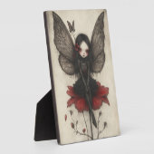 Vintage dunkle Fee auf einer roten Blume Fotoplatte (Seite)