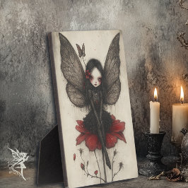 Vintage dunkle Fee auf einer roten Blume Fotoplatte