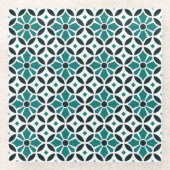 Vintage dunkle grüne Barcelona Star Tile Geometrie Glasuntersetzer (Vorderseite)