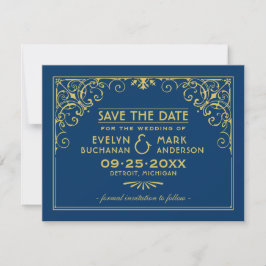 Vintage Dunkle Navy Blue und Gold Art Deco Hochzei Save The Date