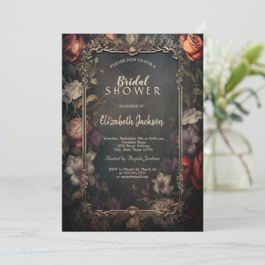 Vintage dunkle Rose Gotisches Brautparty Einladung (Stehend Vorderseite)