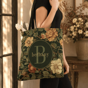 Vintage-Dunkles-William-Morris-Blumenmonogramm Tasche