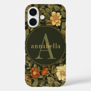Vintage-Dunkles-William-Morris-Floral-Monogramm iPhone 16 Hülle