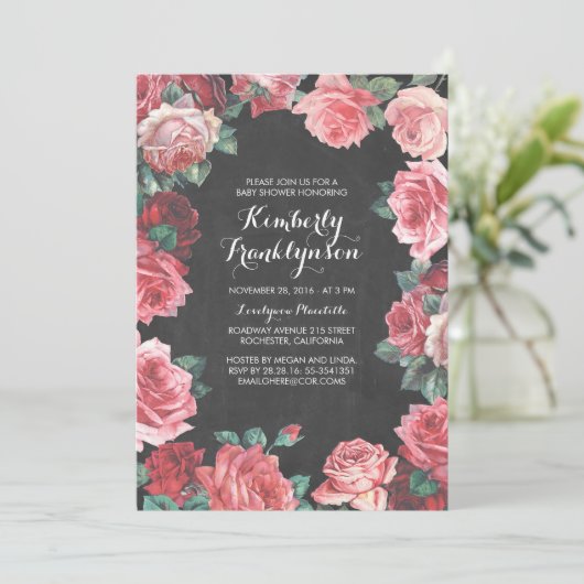 Vintage Dusche mit Blumenklammer Einladung (Stehend Vorderseite)